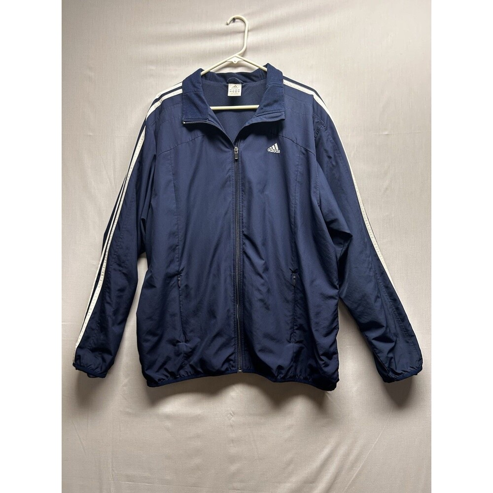 Adidas Essential Windbreaker Jacket Size Large Mens Navy Blue ~ Three Stripes